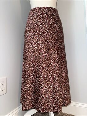 LOFT Burgundy Floral Maxi Skirt with Pink & Cream Accents